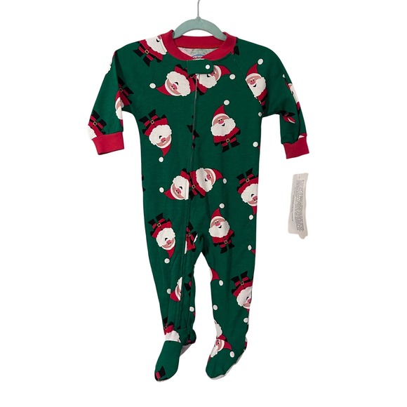 Sara's Prints Other - Sara's Prints Kids‎ Footed Pajamas Sleepwear Green Santa Claus Print 12M
